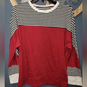 Lilycoco Striped Red and Black Long Sleeve Shirt. Size Large. NWT.